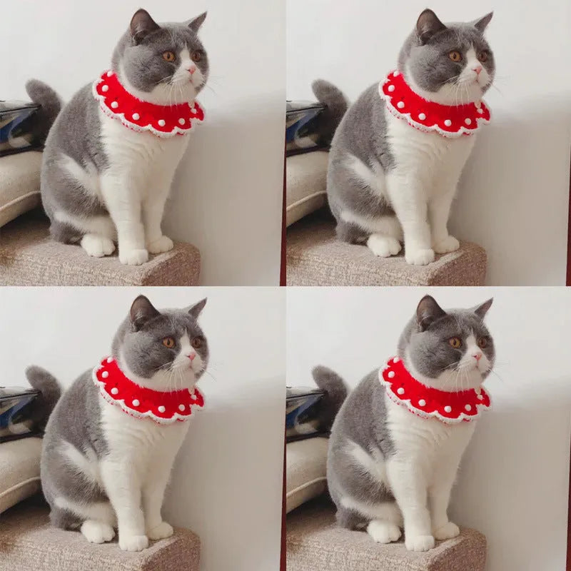 Wool knitted pet collar with cartoon pattern, sizes XS to L for neck 15-35cm, made from milk cotton