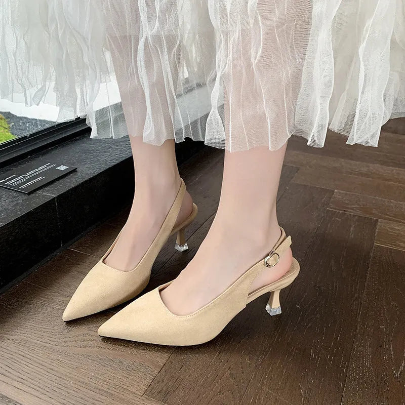 Women's pointed toe stiletto heels in suede with microfiber lining, available in four spring colours