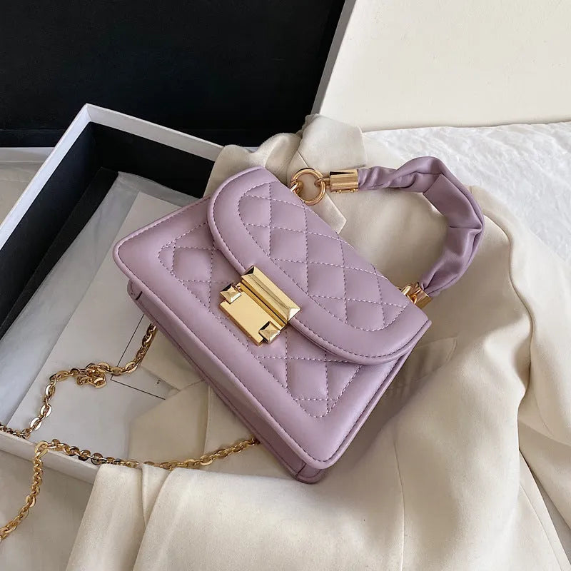 Purple rhombus small square women's shoulder bag with chain messenger style and 112cm strap