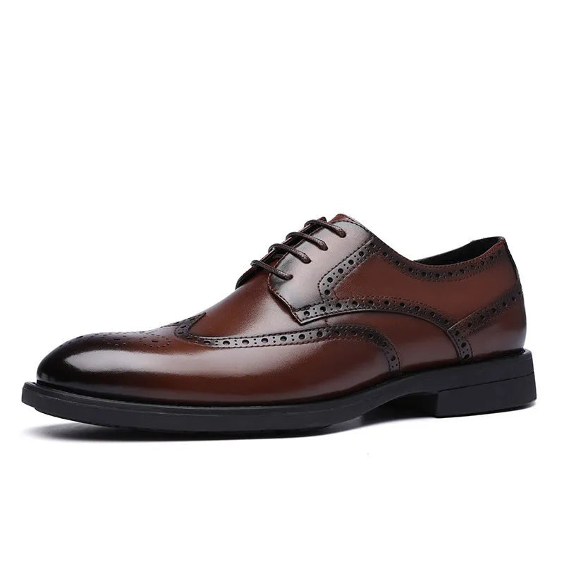 Men's black and brown brogue leather shoes with PU upper, sizes 38-47