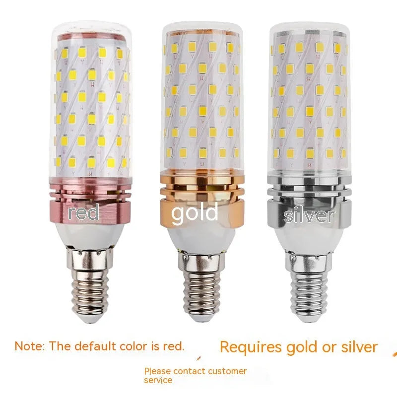 E14 12W LED corn light bulb showing three colour temperature options