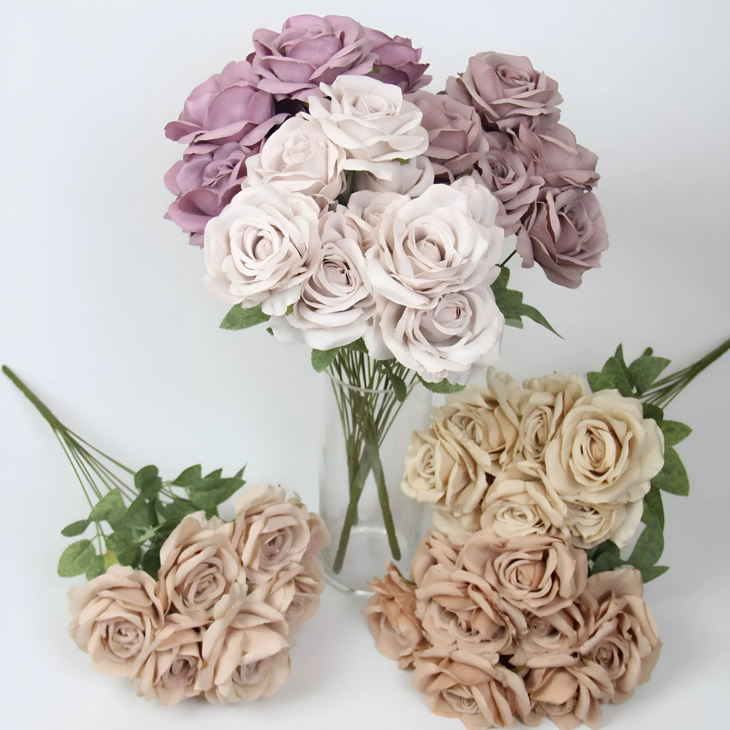 Artificial silk rose bouquet with ten flower heads, 53cm tall, in a selection of ten colours