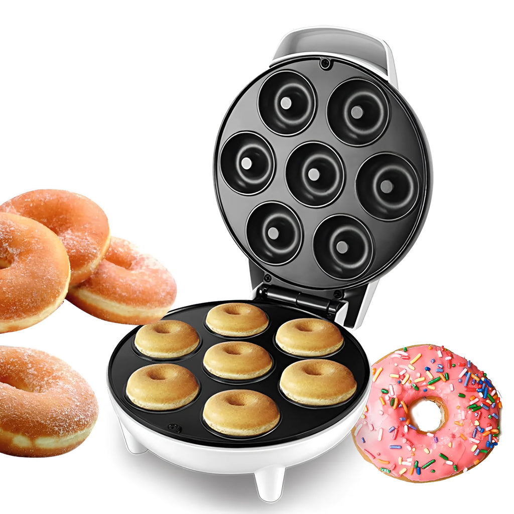 White 1200W electric donut maker with 23cm caliber, mechanical control, 23 x 12 x 27.5cm, 1.2kg
