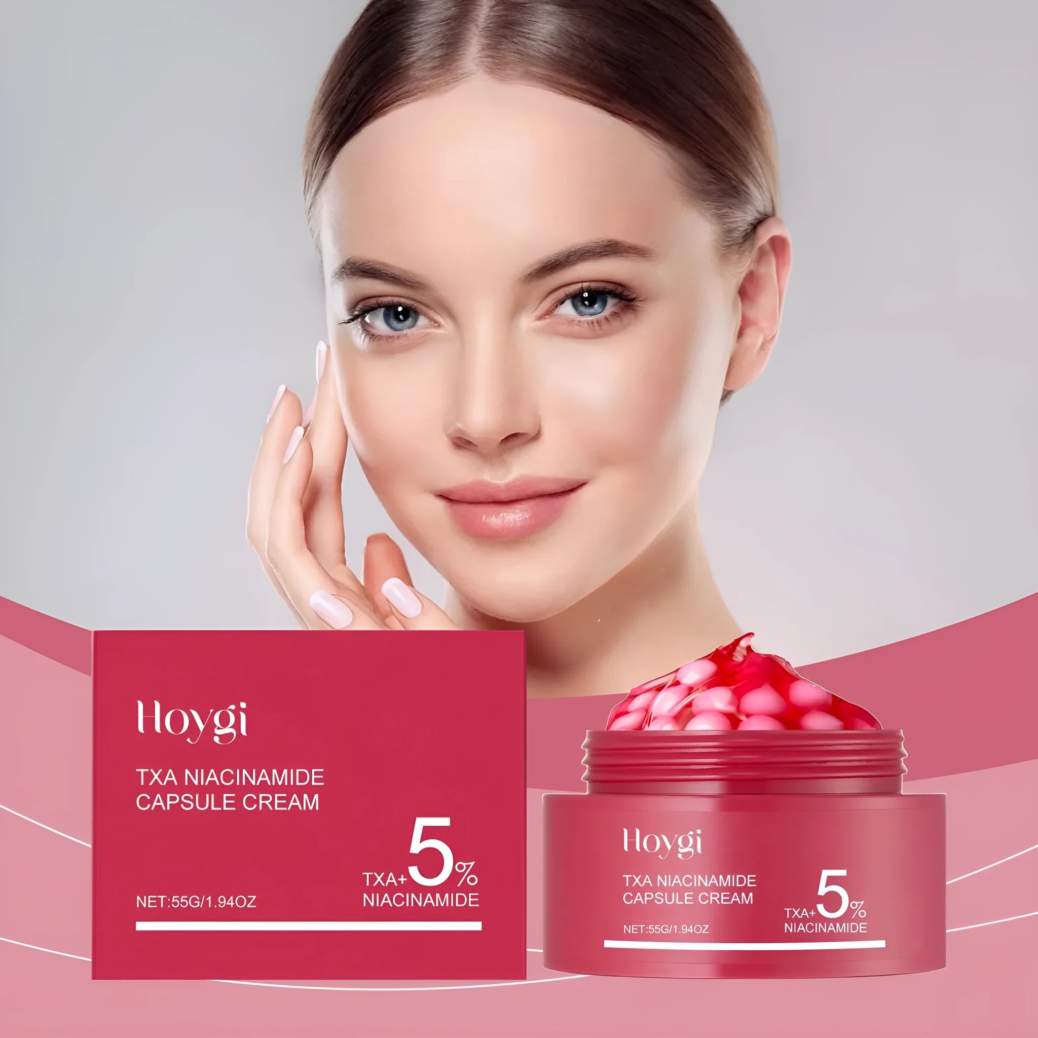 55g moisturising cream jar with dual-phase gel and white ball formulation for skincare hydration
