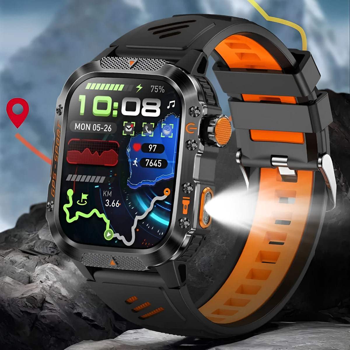 GPS BeiDou Bluetooth calling sports watch with TFT touch screen, heart rate monitor, and three-proof waterproof design