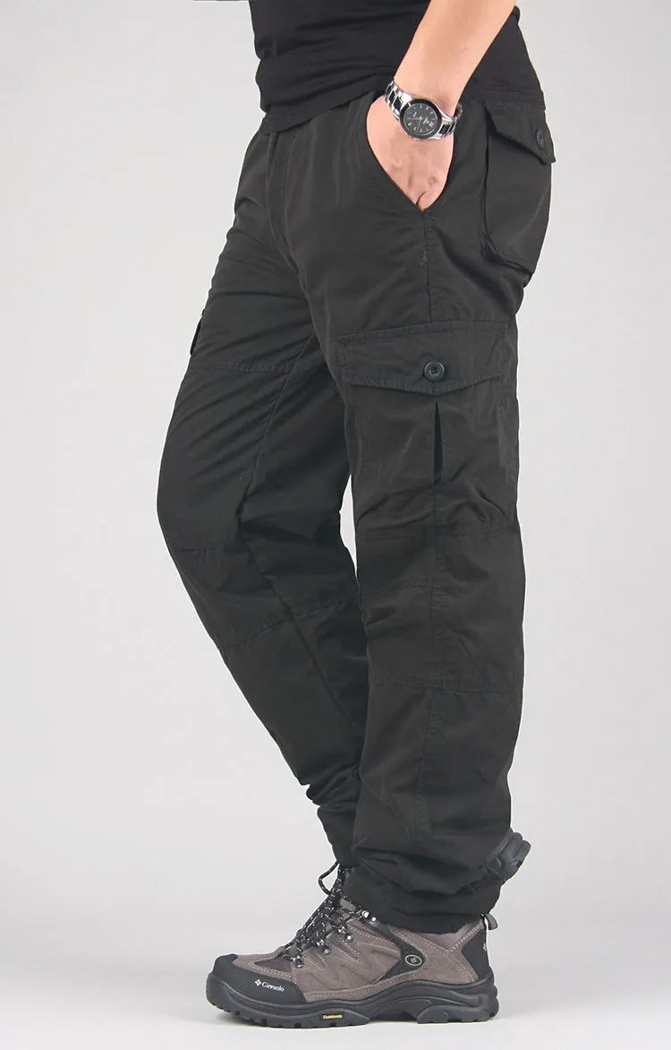 Men's stone-washed cotton overalls with wool lining in khaki, loose straight-leg fit