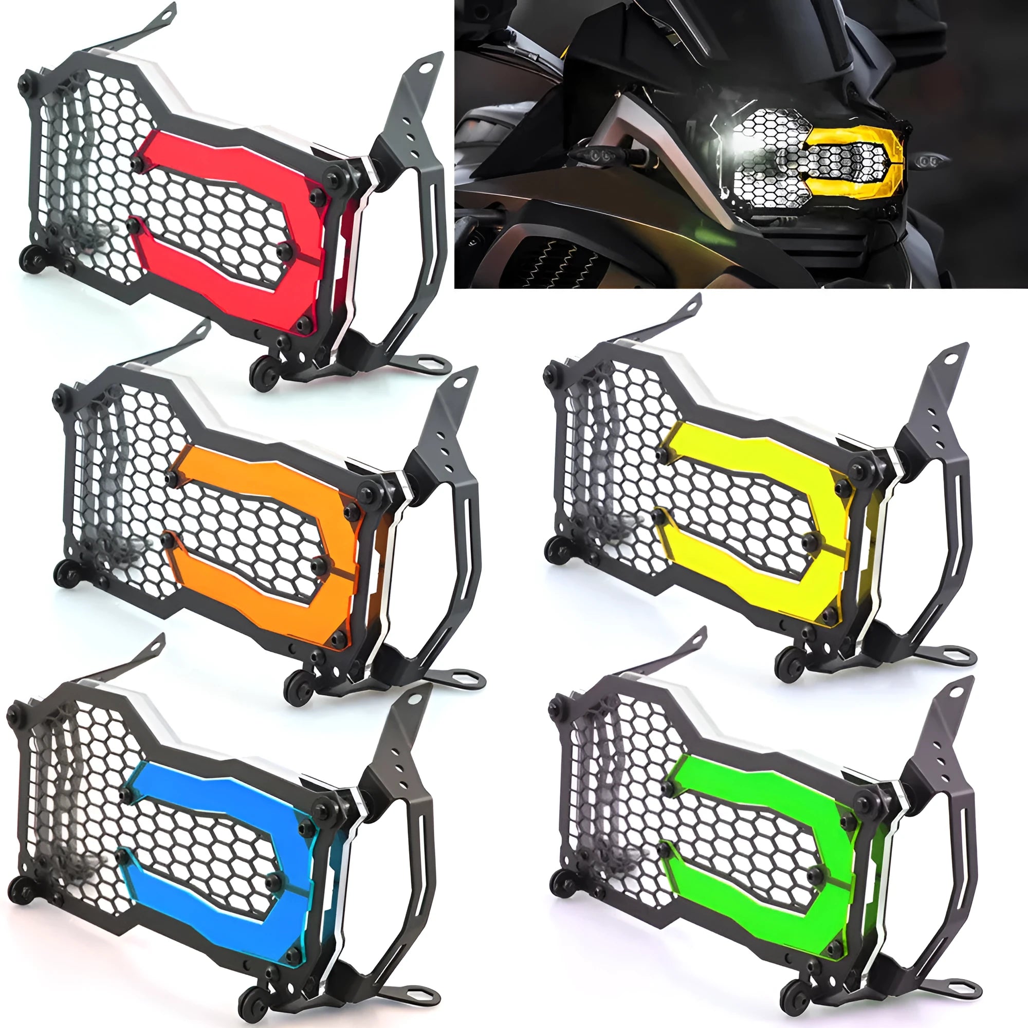Motorcycle headlight protective cover for BMW GS models in assorted colours