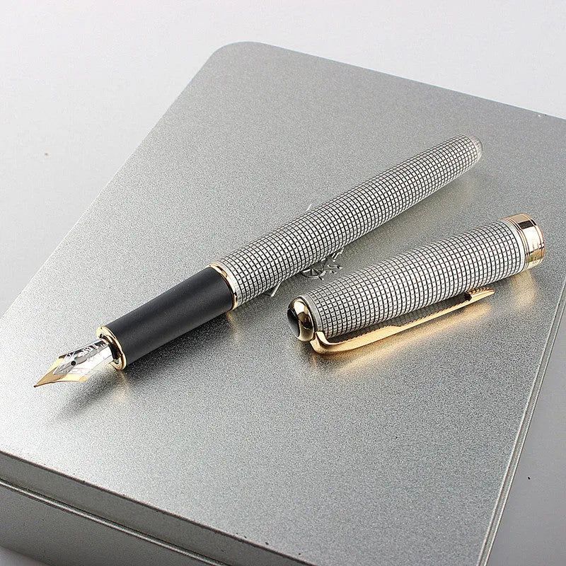 Stainless steel ball pen with 0.5mm tip in various colours including black gold clip and matte black.