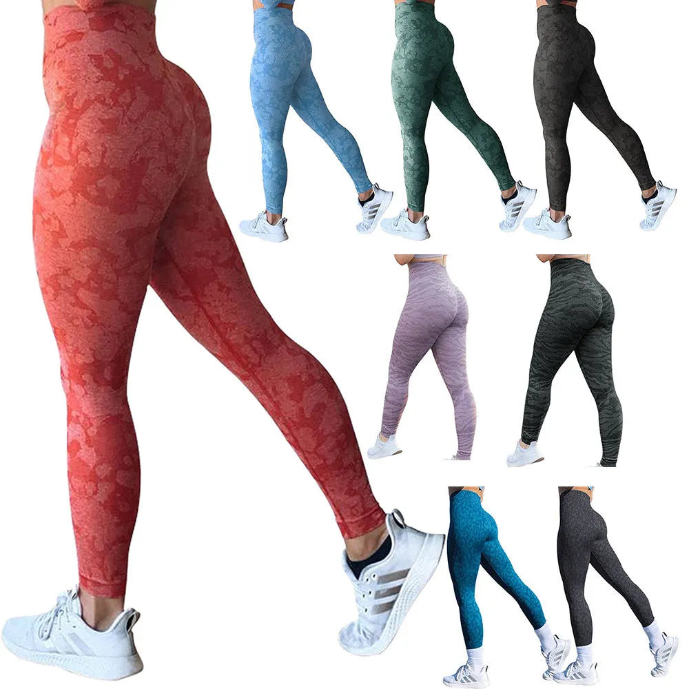 Women's push-up booty leggings in blue leopard print, size M, for gym and yoga workouts