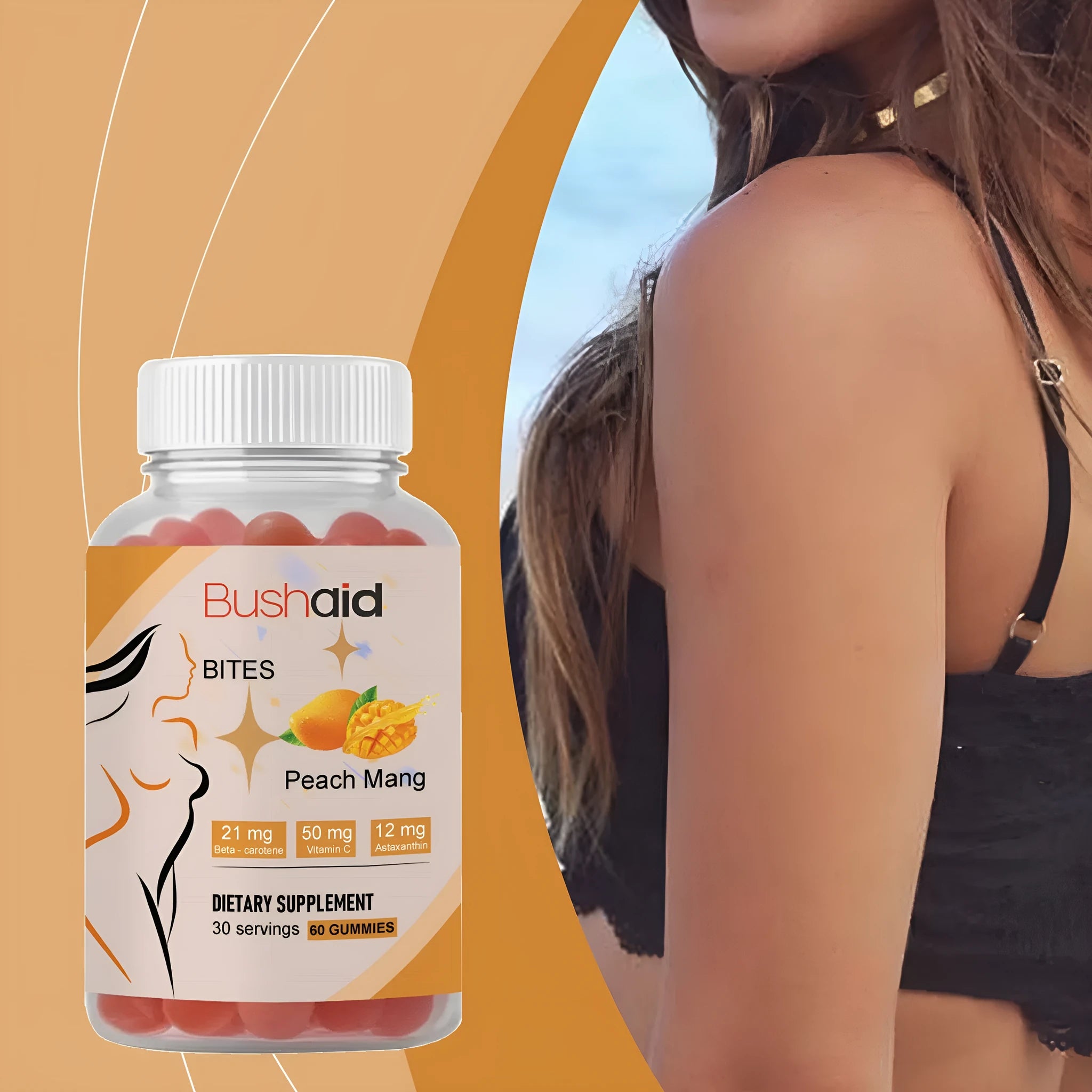 BUSHAID Tanning Gummy Candies soft candy supplement pack containing 60 gummies