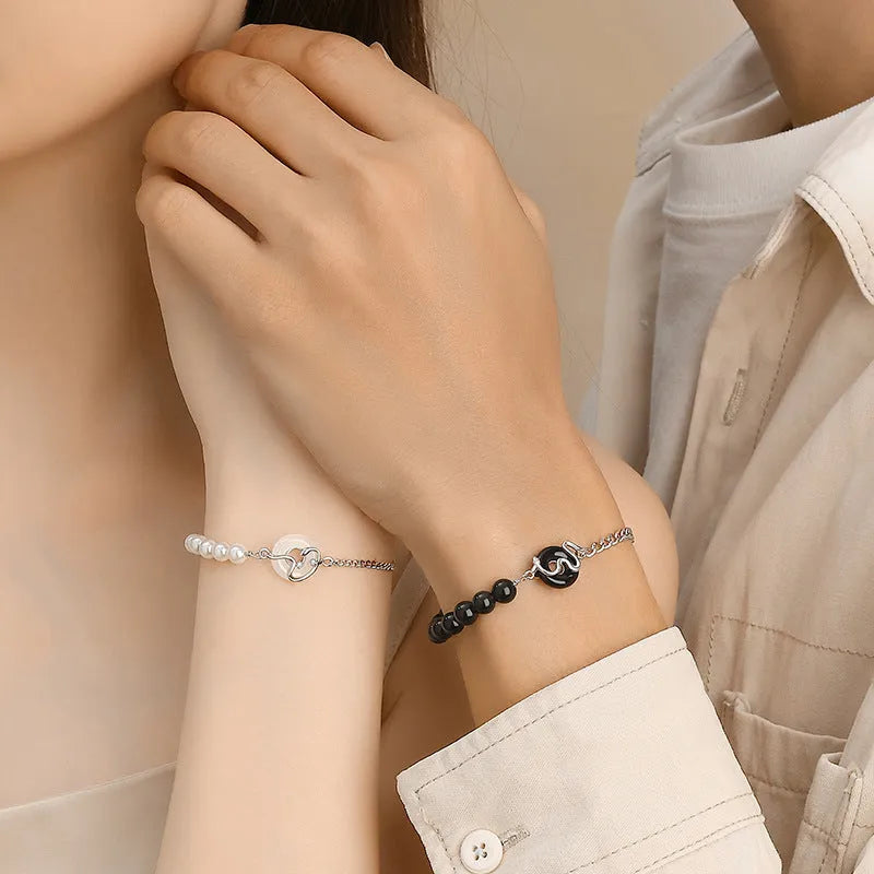 925 sterling silver couple's bracelet with safe buckle and snake zodiac motif in New Chinese style