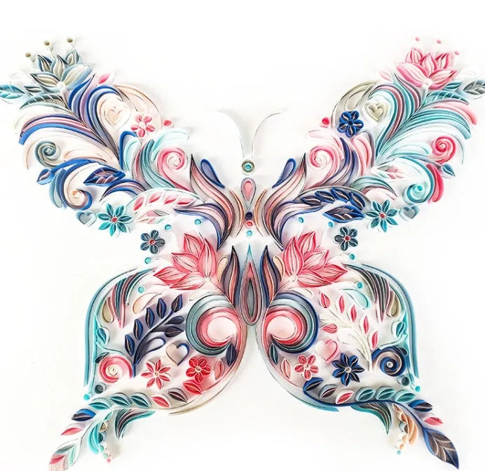 20 inch butterfly quilling illustration material pack with craft paper, glue, scissors, awl, and tweezers for handmade ornaments