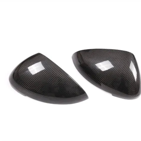 Carbon fibre mirror covers for Porsche Macan, black colour, dimensions 27.5cm by 16.3cm by 13.8cm