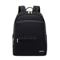 Classic black women's Oxford cloth backpack with large main compartment and breathable back panel.