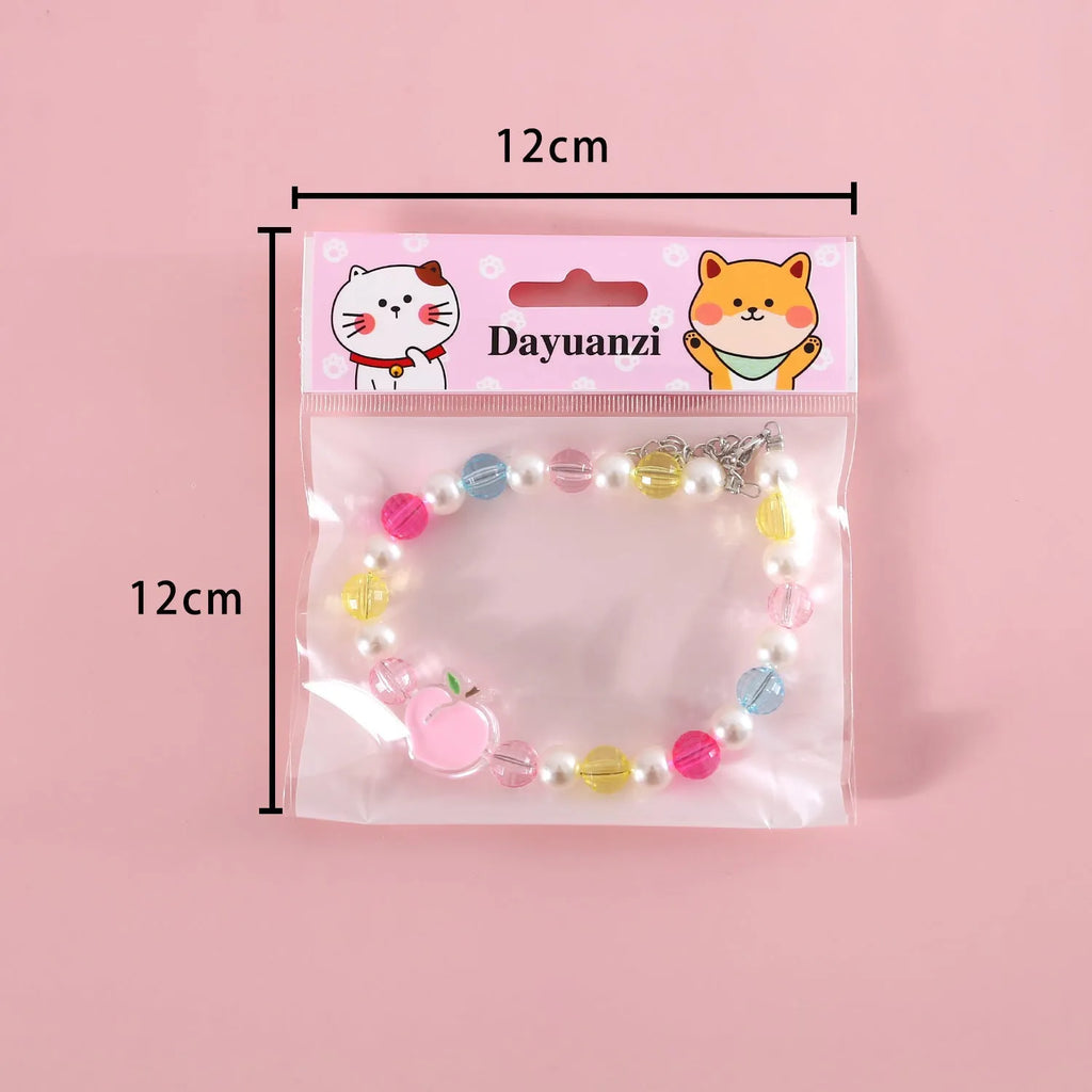 Colourful plastic bead pet necklace adjustable from 15cm to 35cm for cats and small dogs