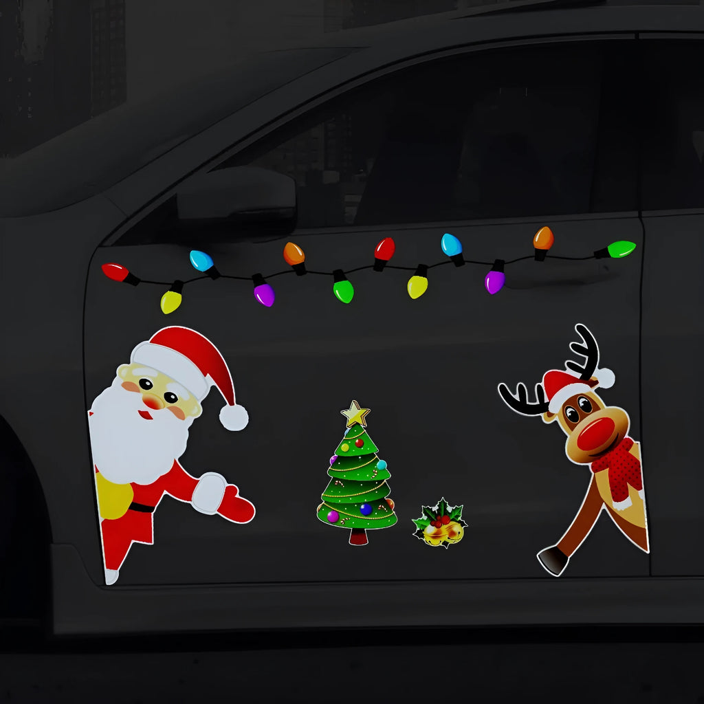 Christmas elk cartoon design magnetic car sticker with reflective threads