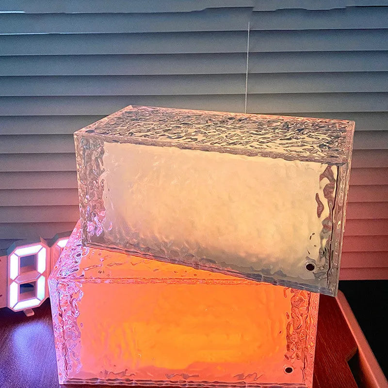 Clear acrylic geometric night lamp showing angular design with soft illuminated glow