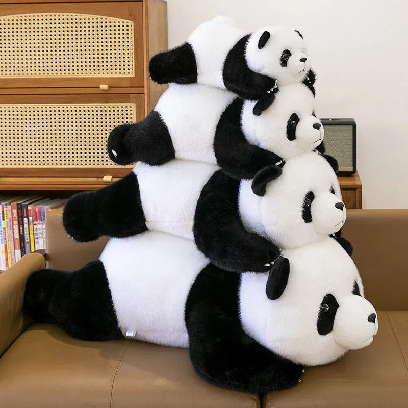 60cm lying style panda plush pillow with black and white plush fabric and PP cotton filling