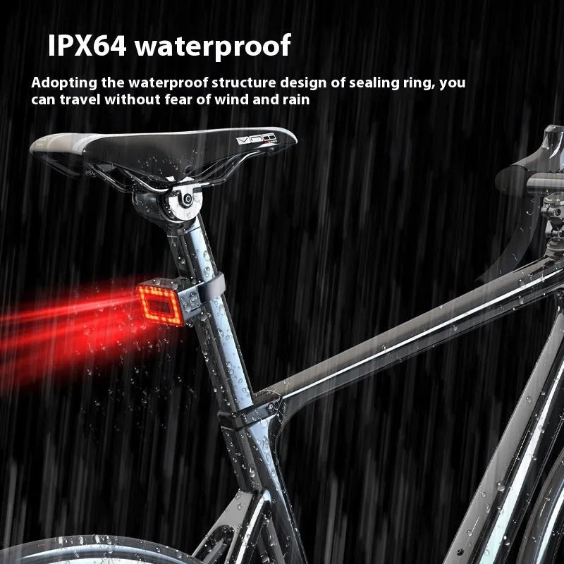Smart millimeter wave bicycle taillight with 1500mAh battery, IP64 waterproof rating, and TYPE-C charging interface