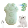 Blue self-cleaning cat steam brush with silicone heads and release button for pet grooming