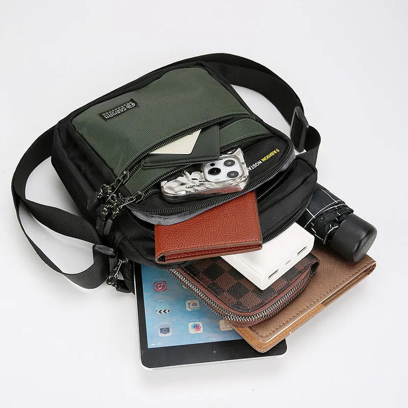 Men's waterproof nylon crossbody bag in green colour with urban simplicity style