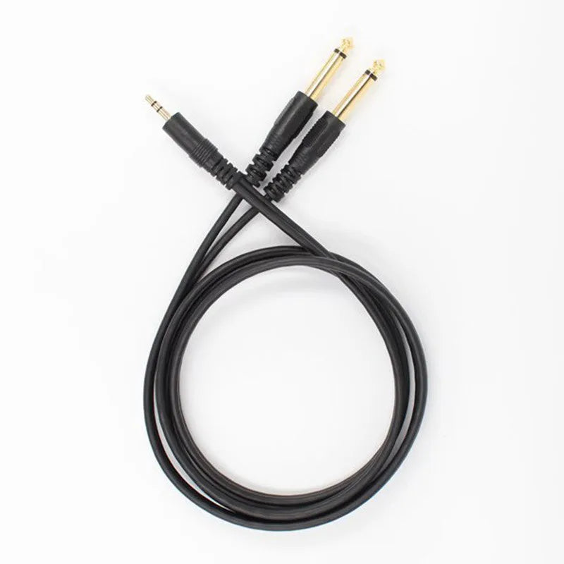 3.5mm to 6.5mm male-to-male audio cable with black sheath and gold-plated connectors.