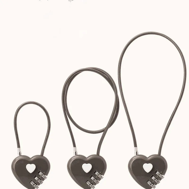 Peach heart design wire rope security lock in assorted colours with steel cable.