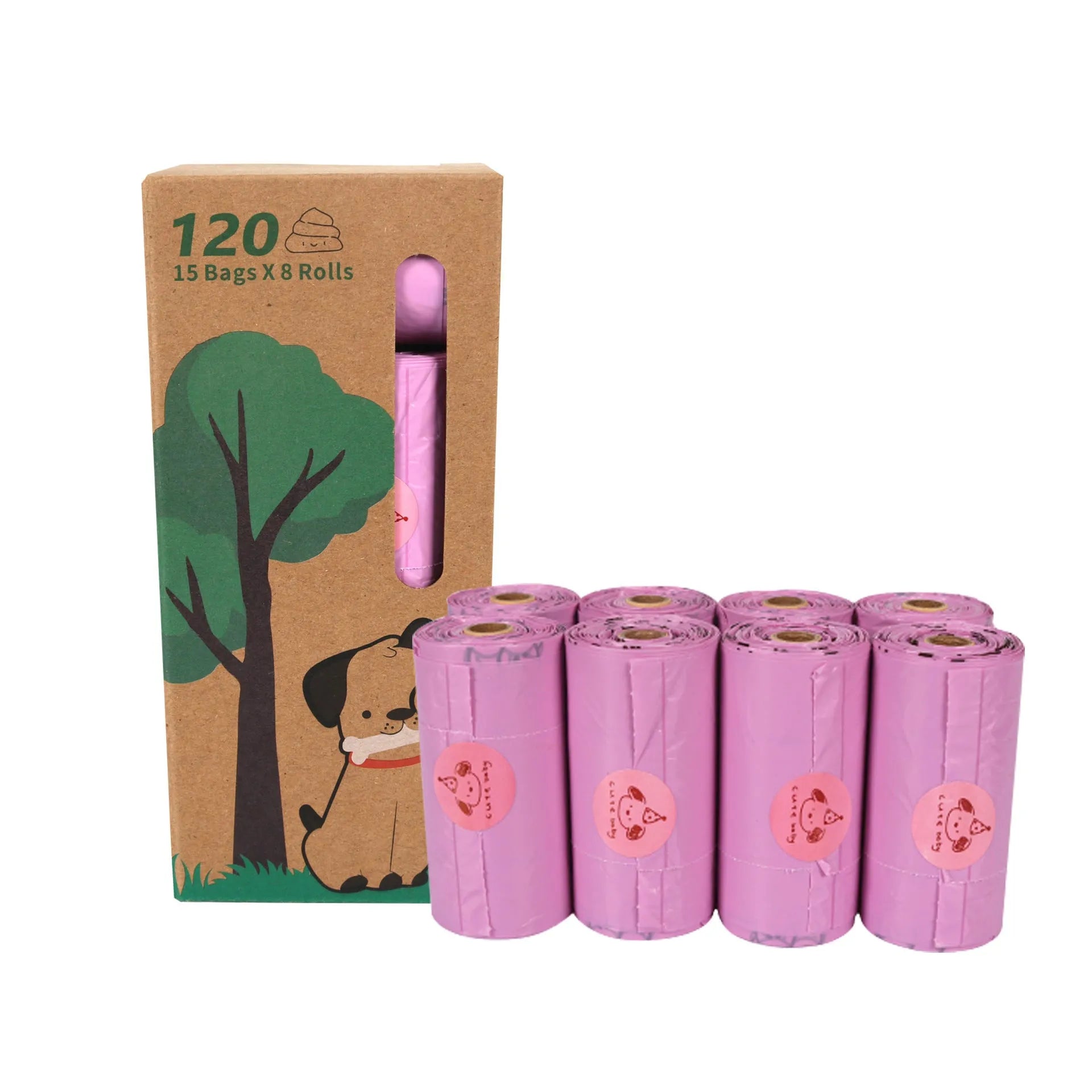 Degradable dog poop bags in military green with black bone print, 23cm by 33cm size, EPI+HDPE material