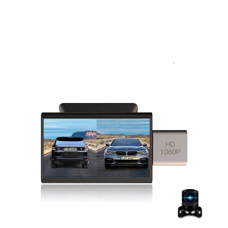 Black 4G front and rear car camera tachograph system with touch screen display