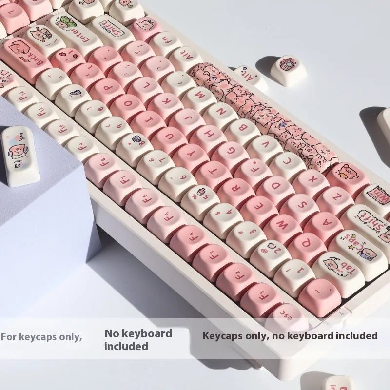 Pink pig design PBT key caps with five-sided sublimation printing for mechanical keyboards