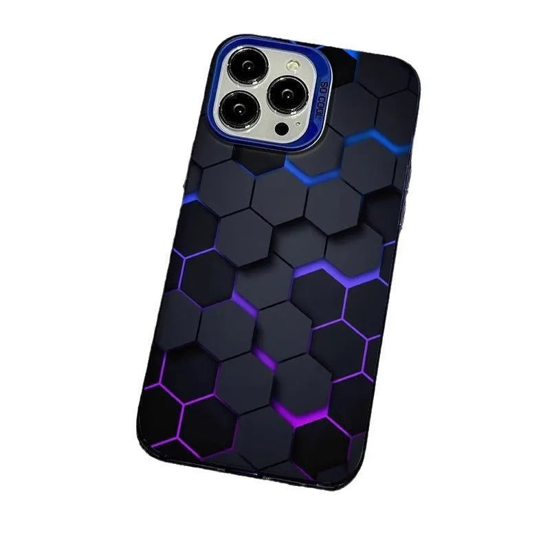Frosted protective phone case for Apple iPhone with honeycomb square pattern in Moonlight Black.