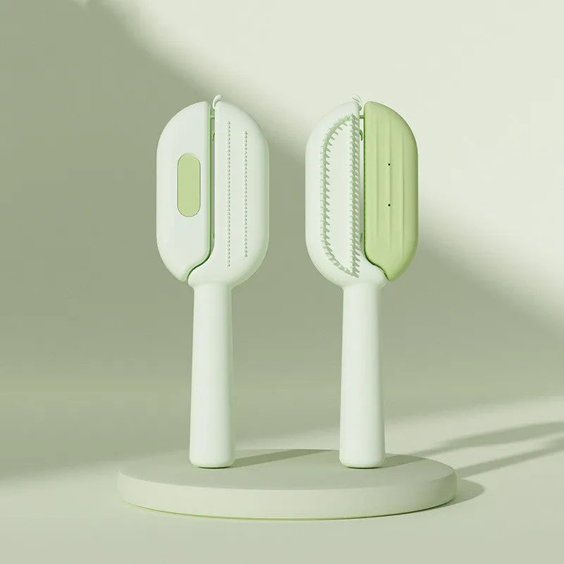 Pet comb with water tank for floating hair removal, 21cm length, available in blue, green, and yellow colours