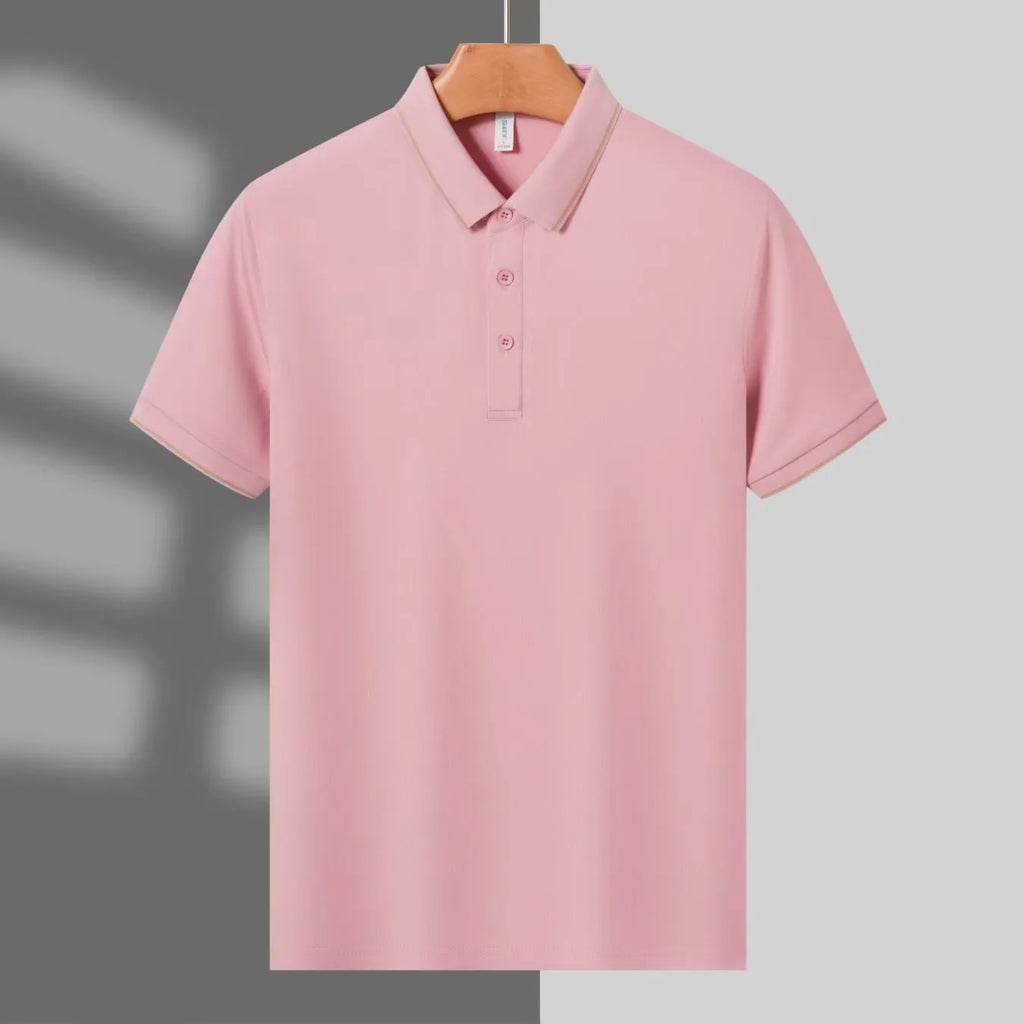 Loose fit short sleeve polo shirt in Army Green with ice ion single collar lapel