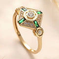 Geometric square women's ring with electroplated lvzuan colour finish showing clean lines and angles