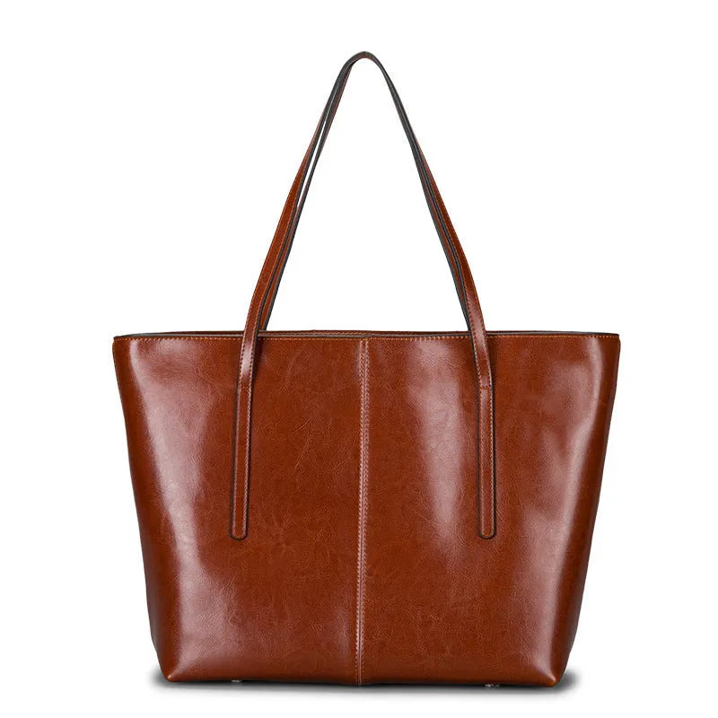 Women's genuine cowhide leather shoulder bag with horizontal square design and multiple compartments