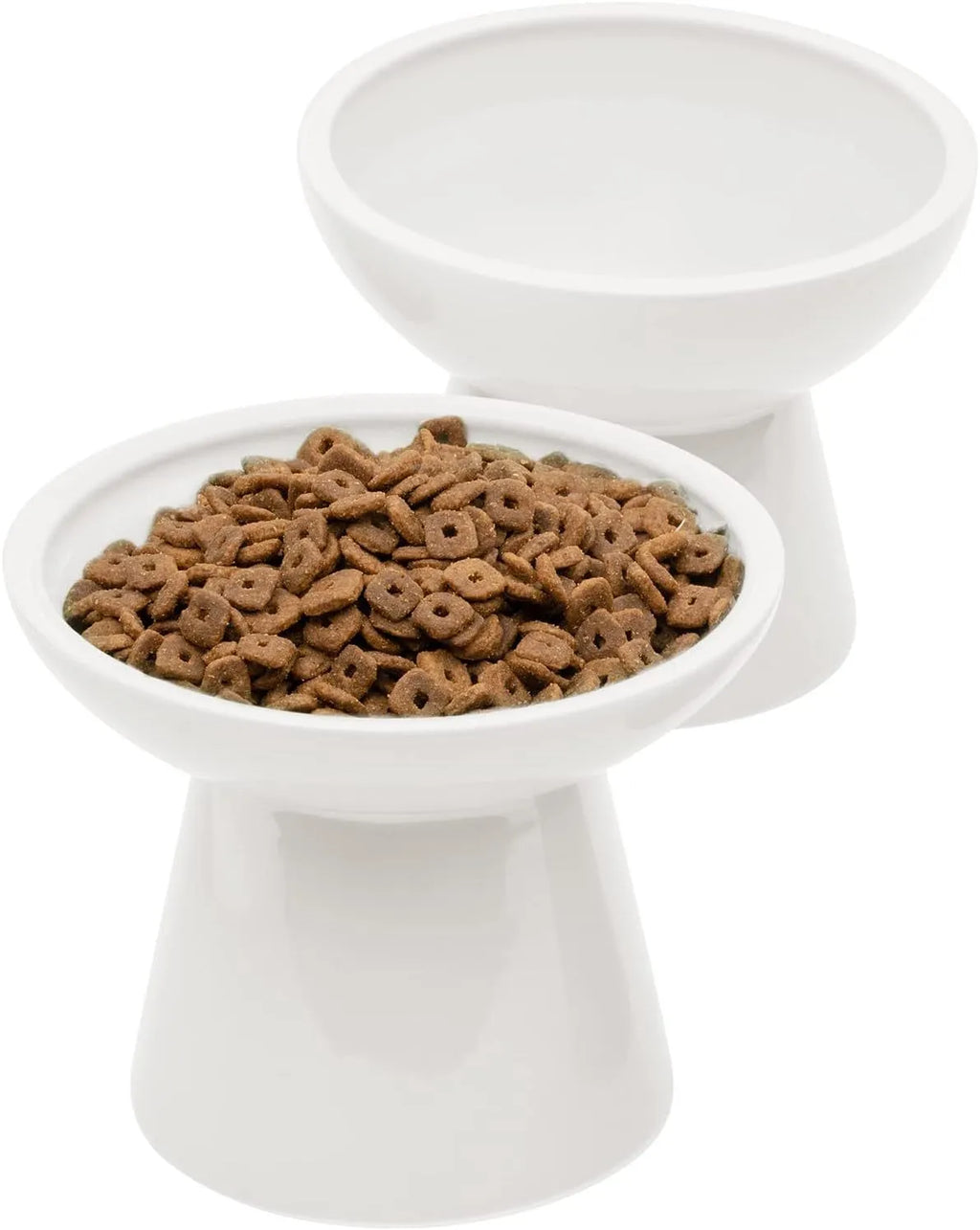 Elevated ceramic cat food and water bowl set with wide 16cm shallow dish design in various colours