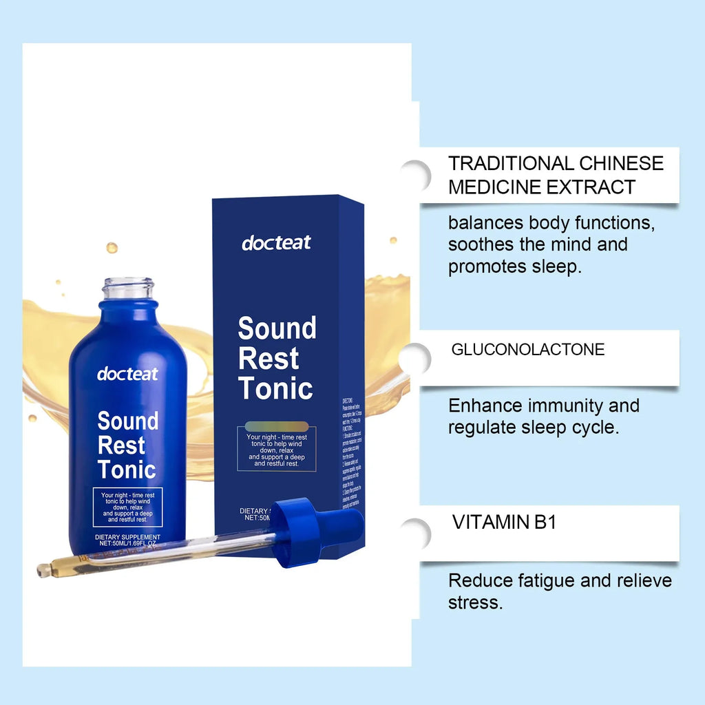 50ml bottle of sleep support oral drops with a dropper on a white background.
