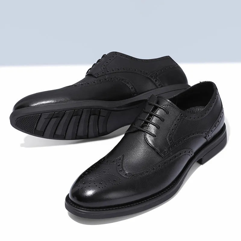 Men's black and brown brogue leather shoes with PU upper, sizes 38-47