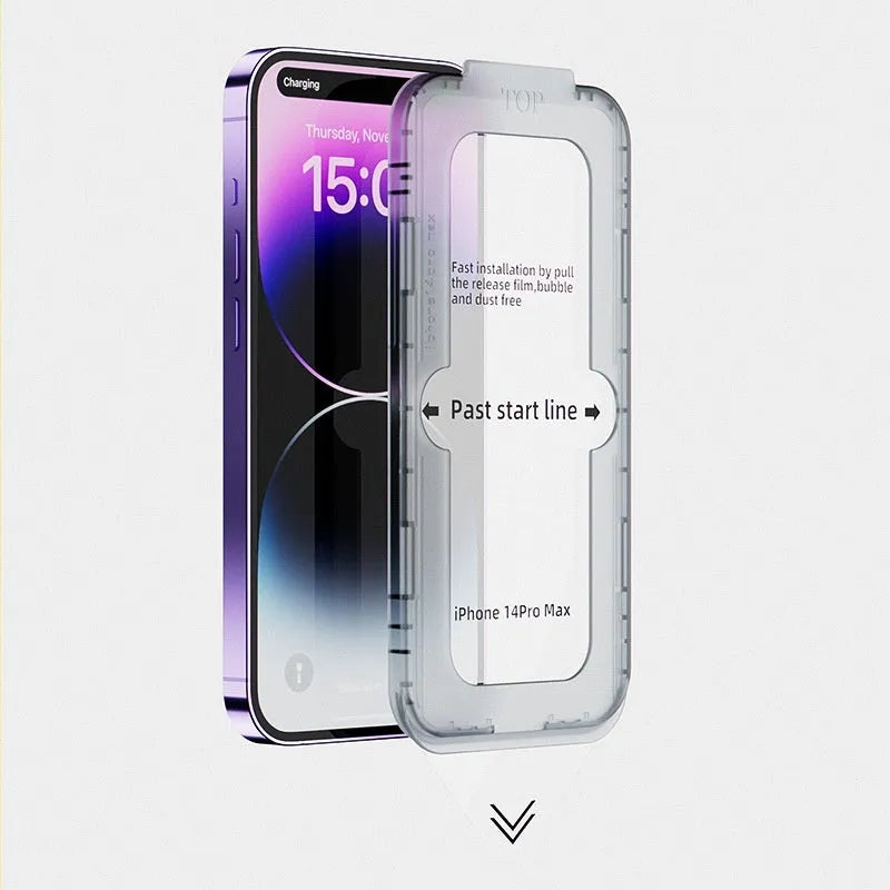 Tempered glass privacy screen protector for iPhone with choice of HD, frosted, or anti-peep finish.