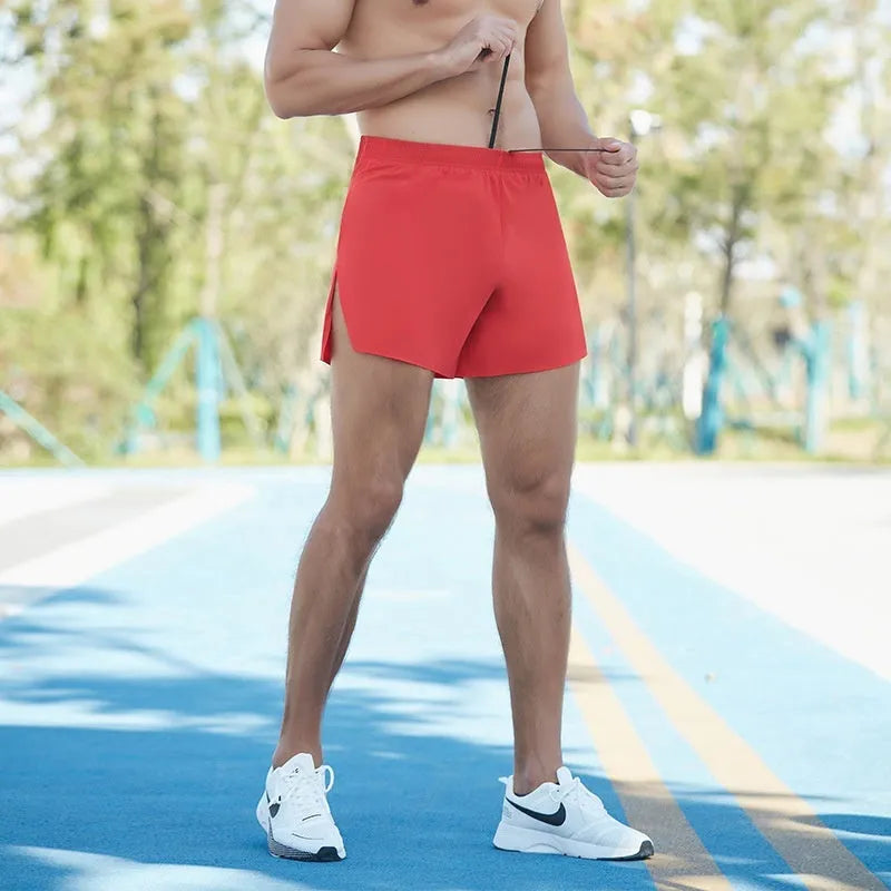 Men's off-road running shorts in navy blue with quick-drying fabric and high-waist design for running