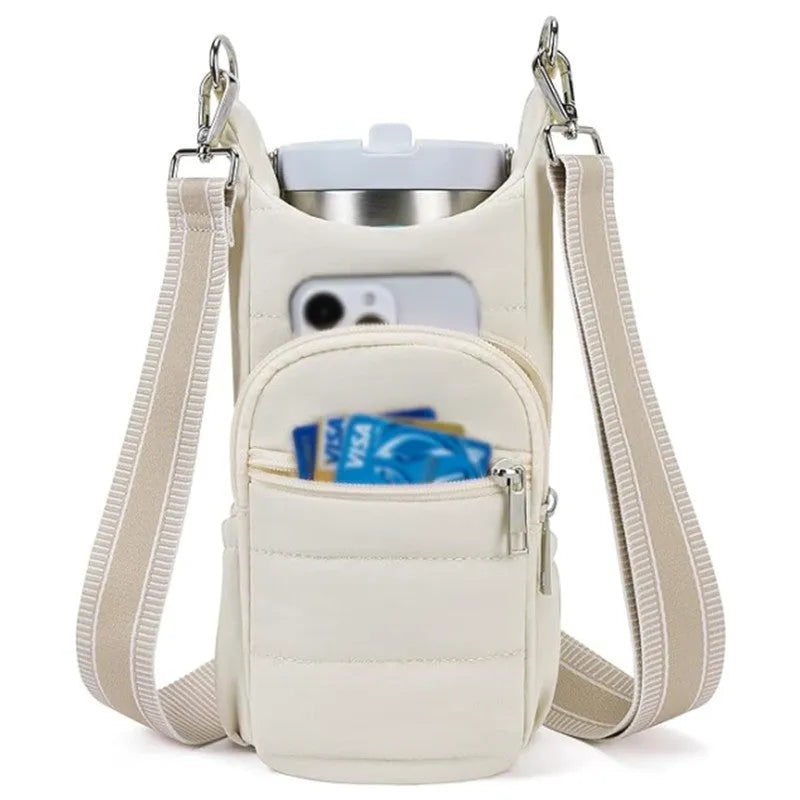 Cloth bicycle water bottle bag in modern simplicity design available in black, pink and beige colours