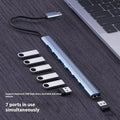 Blue Type-C to 7 USB docking station with 0.1m cable and 10Gbps transmission rate