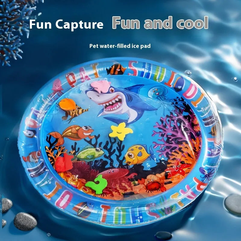 PVC inflatable water mattress for cats showing 100cm Underwater World design with water injection cooling system