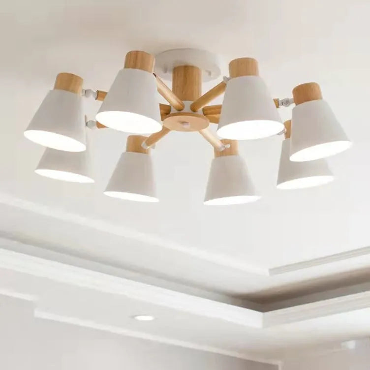 Nordic Creative Isn Macaron ceiling pendant lamp in ironwood with multiple heads, showing Black and Grey colour option