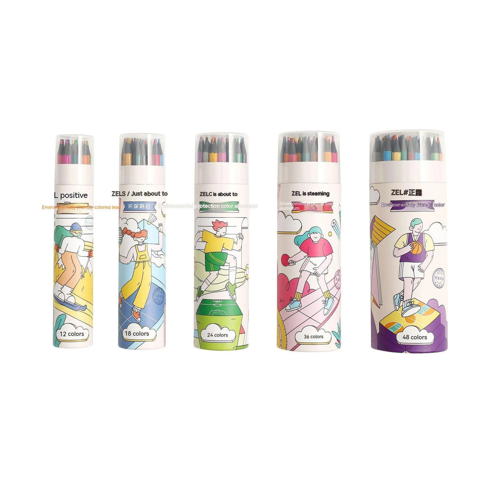Zhenglin Sports Series colouring pencils for children in a set of 24 colours with a paper barrel.