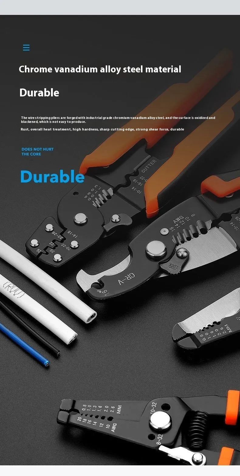 Fully automatic wire stripping pliers with box-mounted design and high carbon steel blades