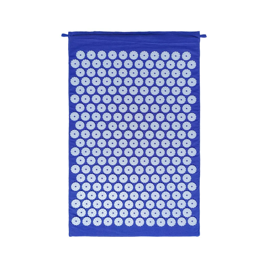 Acupuncture massage mat and headrest set, 68x42x2cm cushion, 38x15x10cm headrest, PP sponge, black and blue