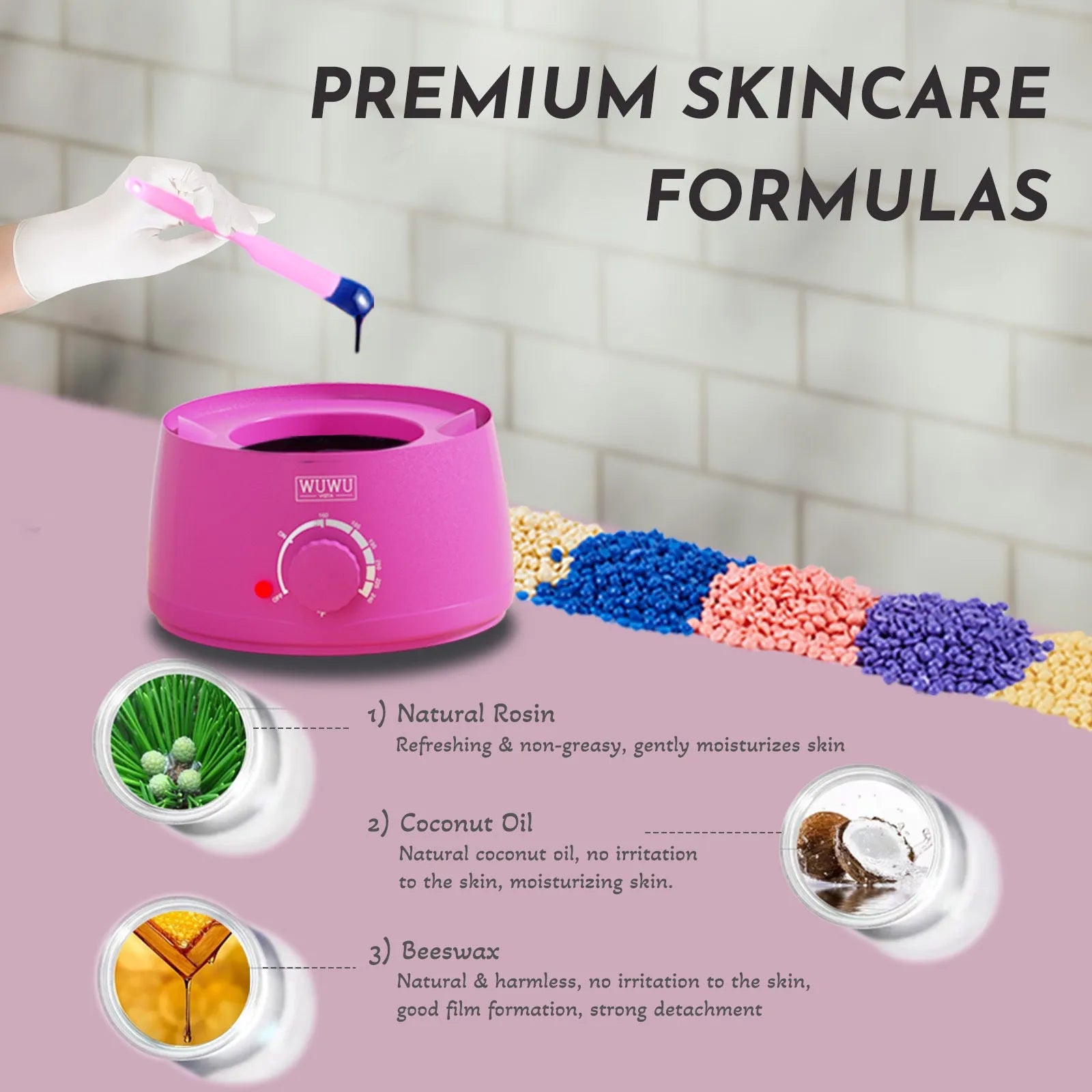 Waxing Set 52pc Professional Kit with hard wax beans, wax warmer, protection collar, and post-treatment lotion and ice masks for sensitive skin hair removal