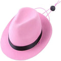 Small dog wearing 155cm diameter wool felt sun hat in denim style with manual stitching details