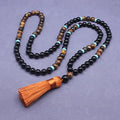 Black agate bracelet and matching necklace with tiger-shaped Tiger's Eye stones in geometric European-American design